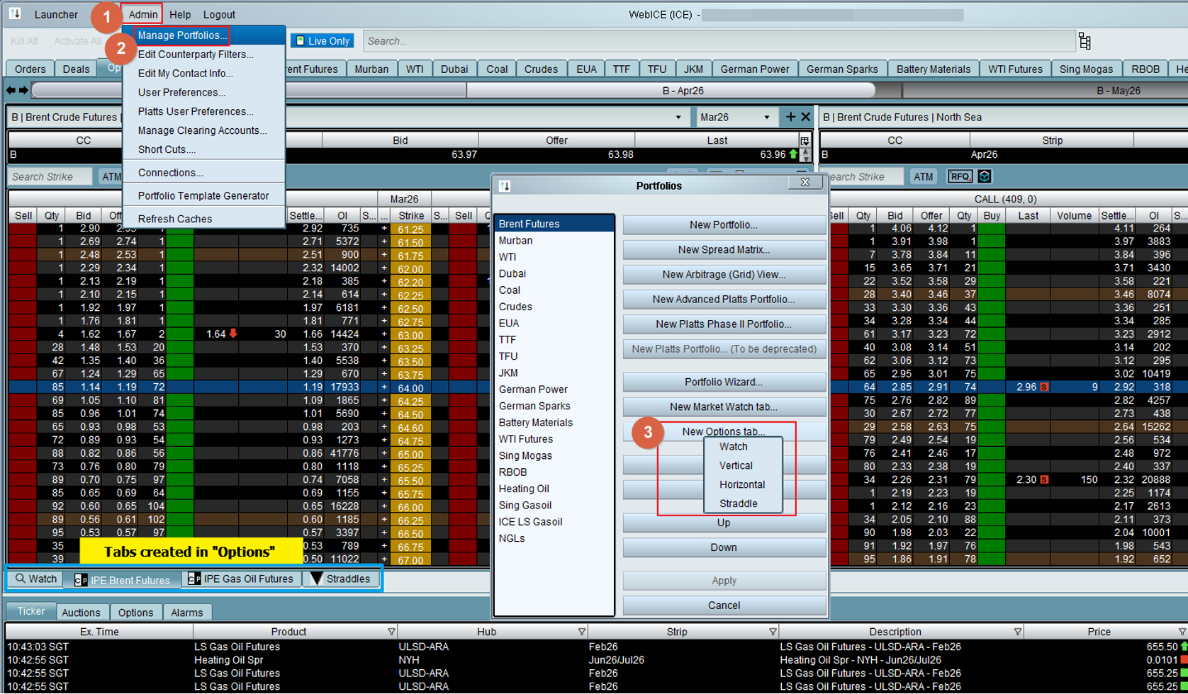 Options / Market Watch - Additional shortcuts